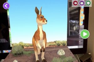 Animated kangaroo from an AR card showing on an iPad screen.