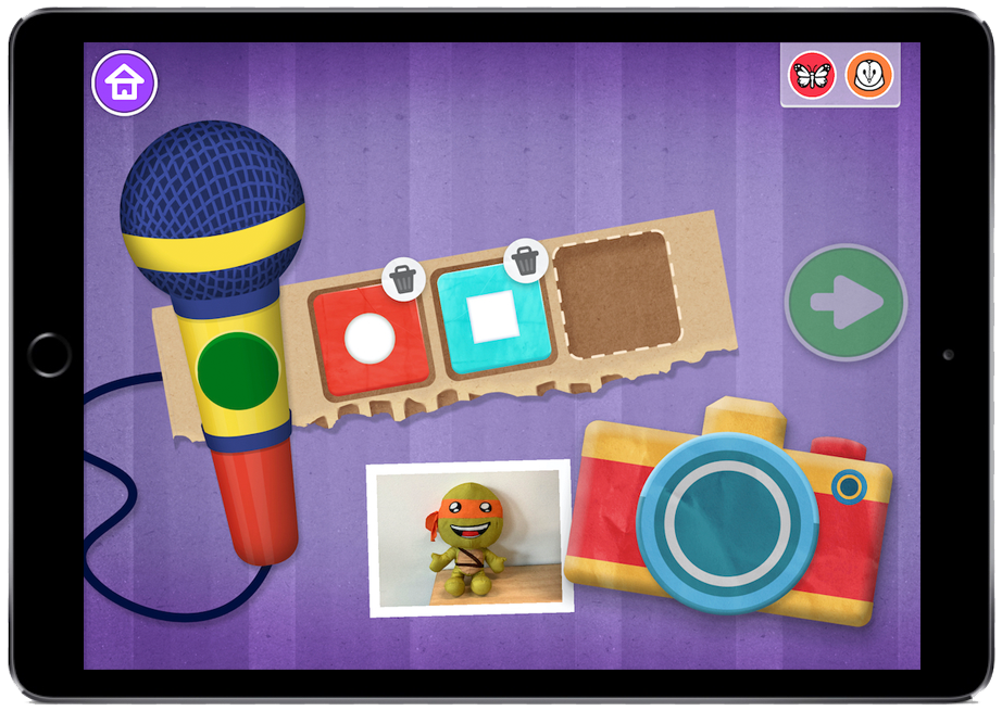 Screenshot from App three where children can create their own instrument by recording images and sounds.